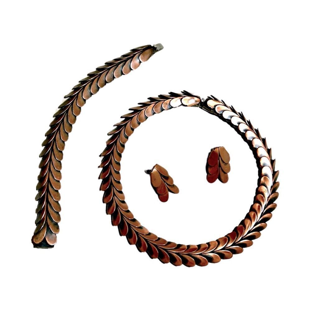 Vintage Modernist FRANK REBAJES Copper Parure: Choker, Earrings, & Bracelet